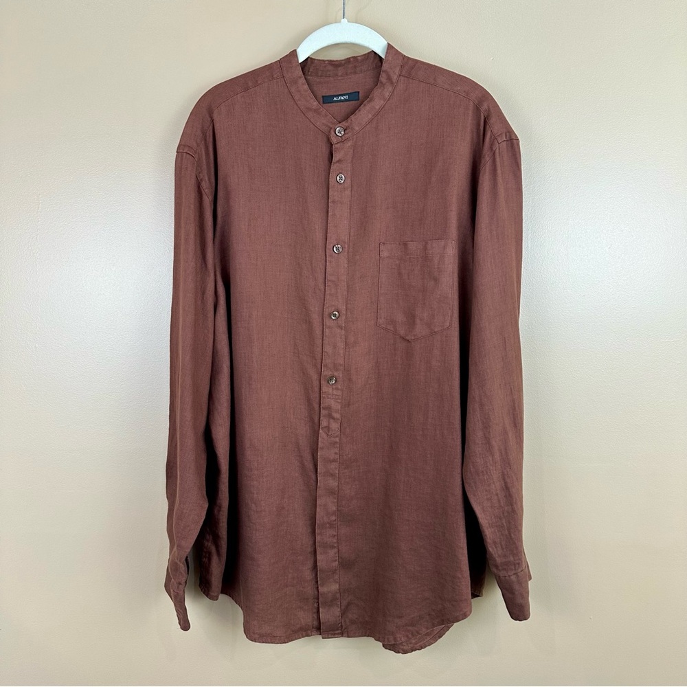 Alfani Brown Linen Tunic Blouse Shirt Top Large Lagenlook Coastal Beach Modest